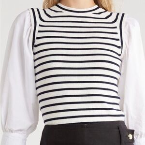 Derek Lam Crosby Black & White Striped Ribbed Sweater Shirt